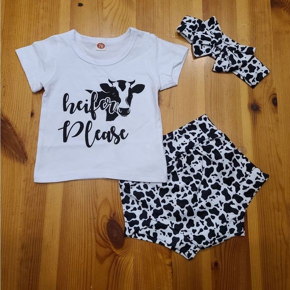 Funny " Heifer Please " Baby Girl Outfit With Headband - Picture 1 of 2